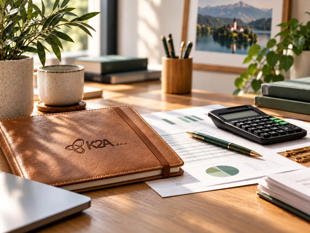 Desk with a K2A notebook